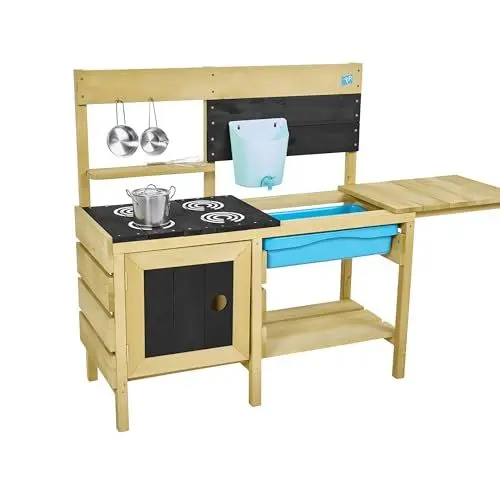 Produktbild: TP Toys, Deluxe Matschküche aus Holz, Outdoor-Küchen-Spielset für Kinder mit Wasserpfanne, Gartenspüle und Küchenzubehör, Gartenspiele & sensorisches Spielen, ab 3 Jahren