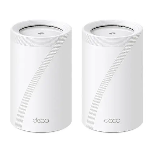 Produktbild: TP-Link Deco BE65 𝐖𝐢-𝐅𝐢 𝟕 Mesh WLAN Set (2er-Pack), BE9300 Tri-Band Router und Repeater (6 GHz, 2.5 Gbit/s Ethernet Port, 9 Gbps WLAN Geschwindigkeit, WPA3, 320 MHz Kanäle)