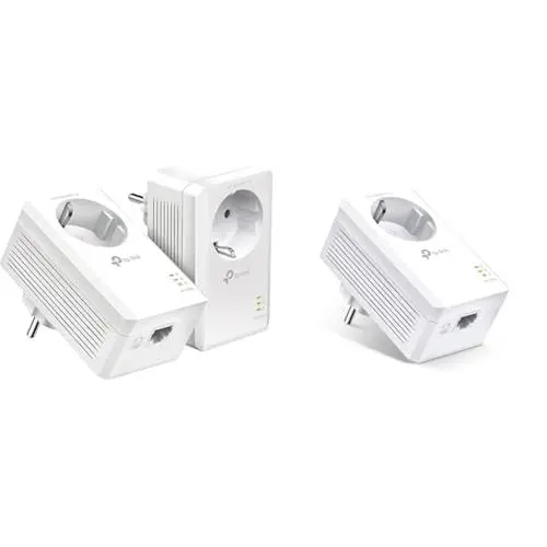 Produktbild: TP-Link Powerline Adapter Triple Set TL-PA7017P KIT(1000Mbit/s Homeplug AV2, mit Steckdose, 2 Gigabit Ports, Plug&Play, kompatibel mit Allen Powerline Adaptern, ideal für Streaming, energiesparend)