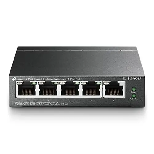 Produktbild: TP-Link TL-SG1005P 5-Port Gigabit Lan PoE Switch mit 4 PoE+ Ports (65 Watt, IEEE-802.3af/at, Plug-and-Play, robustes Metallgehäuse) Schwarz