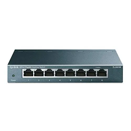 Produktbild: TP-Link TL-SG108 8-Port Gigabit Netzwerk Switch (Plug-and-Play, 8* RJ-45 LAN Ports, Metallgehäuse, IGMP-Snooping, unmanaged, lüfterlos) blau metallic