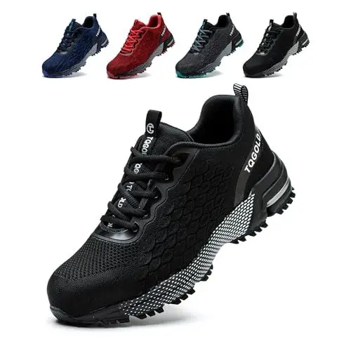 Produktbild: tqgold Arbeitsschuhe Herren Sicherheitsschuhe Damen Leicht Stahlkappenschuhe rutschfest Atmungsaktiv Schutzschuhe Sneaker Sportlich Industrie Stahlkappen Schuhe(Schwarz,40EU)