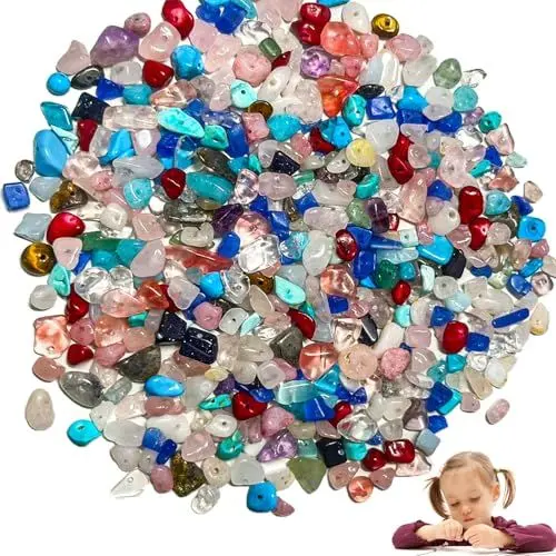 Produktbild: TQPXZO 12 Chakra 450 pcs Perlen zum Auffädeln Kristalle, Bunte Perlen zum Auffädeln, Natürlichen Unregelmäßige Gebohrt DIY Edelstein 5-8mm, Perlen Set für Schmuck Machen Armbänder Ketten Ohrringe
