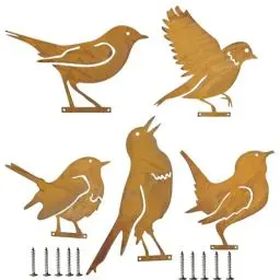 Produktbild: TQPXZO Vögel Gartendeko Rost 5 Stück für Draußen, Vogel aus Eisen Mit Schrauben In Holz, Deko für Garten Patio Park Zaun Baum, Stamm, Bauernhof Dekoration
