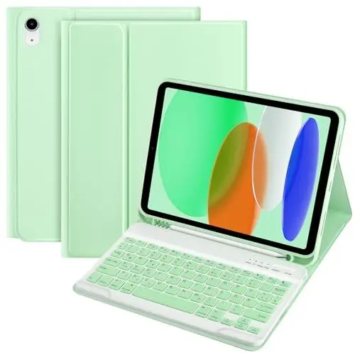 Produktbild: TQQ Hülle mit Tastatur für iPad 10 Generation 10,9 Zoll 2022, (QWERTZ Deutsches Layout), Abnehmbare Kabellose Bluetooth Tastatur, Flexibles TPU Hülle mit Stifthalter für Neue iPad 10. Generation