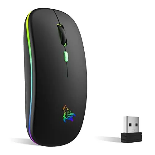 Produktbild: TQQ Maus Kabellos, 2,4 GHz-USB funkmaus, Bluetooth Maus, 1600 DPI Optical Tracking, Wiederaufladbare LED-Dual-Modus Mouse für Laptop, PC, iOS, Android, iPad, Windows