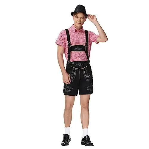 Produktbild: Trachten Lederhose Herren schwarz Trachten Lederhose Herren lang schwarz Oktoberfest Herren Outfit 3XL Lederhosen Tracht Herren kurz Trachtenhose Herren kurz Stretch