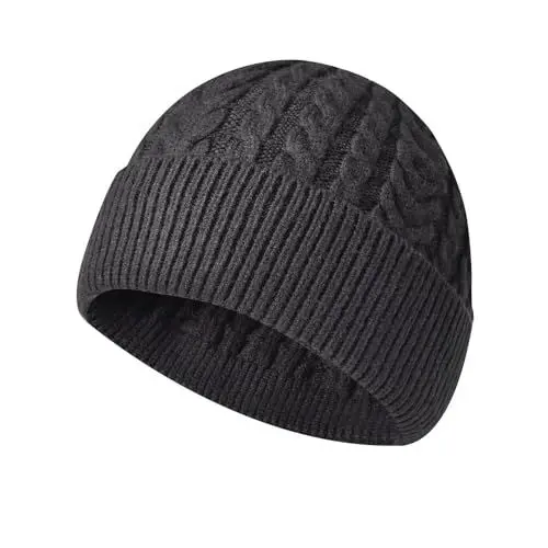 Produktbild: Trachtenhut Damen Grau Modische warme Strickmütze für Herren und Damen, Wollmütze, lässige Mütze Wintermütze Herren Fell (GY2, One Size)