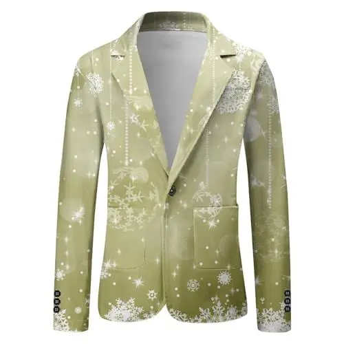 Produktbild: Trachtenjanker Herren Kostüm Herren Elegant Herren Blazer Elegant Modern Jacke Herren Blazer Herren Sportlich Blazer Blau Weihnachtsbaum Boucle Blazer Wildlederjacke Gold Xl