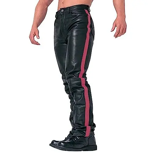 Produktbild: trachtenlederhosen für Herren lang Latex Hose Herren sexy Latex Hose für Herren rot Lederimitat Hose Men Stretch schwarz Herren Lederhosen eng Latex Hose Herren sexy mit reißverschluss
