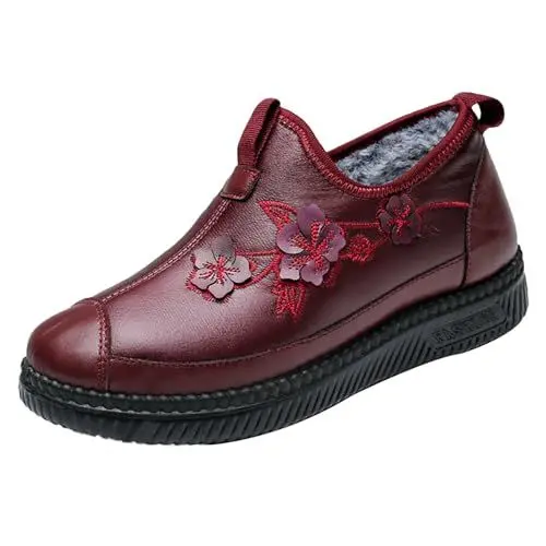 Produktbild: Trachtenschuh Damen Stiefel Schuhe Sneaker Women's Winter Keep Warm Plush Deer Prints Flat Round Toe Lazy Suede Shoes Snow Boots GrüNe Schuhe Damen Stiefel Gummistiefel Damen (Red, 39)