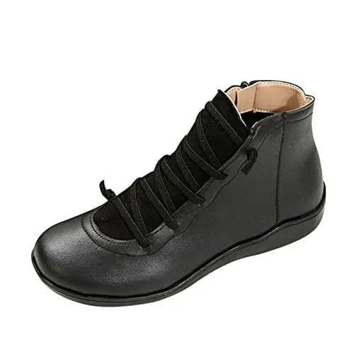 Produktbild: Warme Outdoor-Trekkingschuhe Einfarbig Seitlicher Reißverschluss Flache Lässige Kurze Stiefel Schwarz Herren