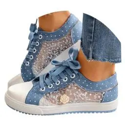 Produktbild: schuhe dirndl damen, Trachtenschuhe Damen Flach Dirndl Schuhe Spitzen Mesh Atmungsaktive Trachten Sneaker Oktoberfest Elegante Hochzeitsschuhe Bestickte Bequeme Leichte Brautschuhe Lace Sportschuhe
