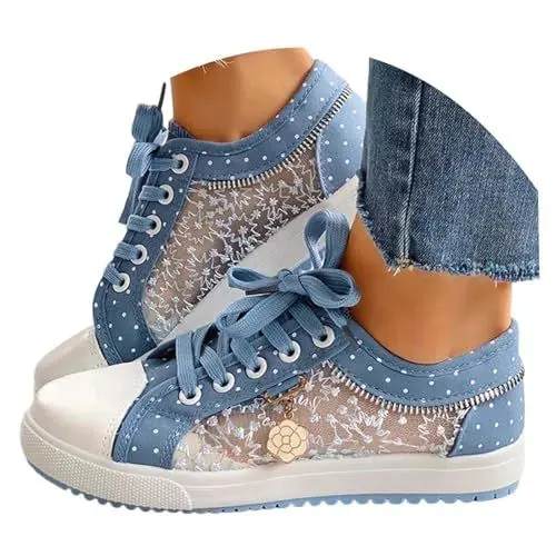 Produktbild: schuhe dirndl damen, Trachtenschuhe Damen Flach Dirndl Schuhe Spitzen Mesh Atmungsaktive Trachten Sneaker Oktoberfest Elegante Hochzeitsschuhe Bestickte Bequeme Leichte Brautschuhe Lace Sportschuhe