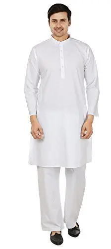 Produktbild: Traditionelle Baumwolle Herren Weiß Kurta Pyjama Indien Kleidung (L)
