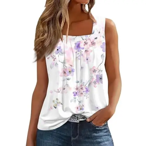Produktbild: Trägershirt Damen Sommertop Damen Leicht Und Luftig Top A Linie Damen Armlose Tshirt Damen Träger Shirts Frauen Shirt Damen Sommer Locker Sommer Oberteil Damen Top Strandtop Lila S