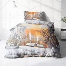 Produktbild: Träumschön Biber Bettwäsche 135x200 2tlg - Kuschelige Bettwäsche Schneelandschaft - Bettwäsche aus 100% Baumwolle - Tolle Winterbettwäsche