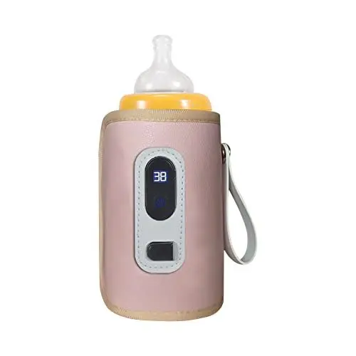 Produktbild: Tragbar Baby Flaschenwärmer, MoreChioce USB Babyflaschenwärmer Tasche Einstellbare Temperatur Reiseflaschenwärmer Tragbarer Milchflaschenwärmer Heizungswärmer Thermostat Wärmer Tasche,Rosa
