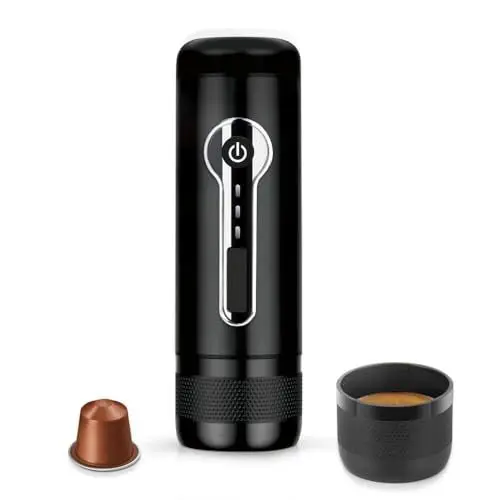 Produktbild: Tragbar Espressomaschine, automatische Kaffeemaschine für Auto, Reise, Outdoor, Zuhause, Nespresso und L'OR Kapsel verwenden, wiederaufladbar, schwarz