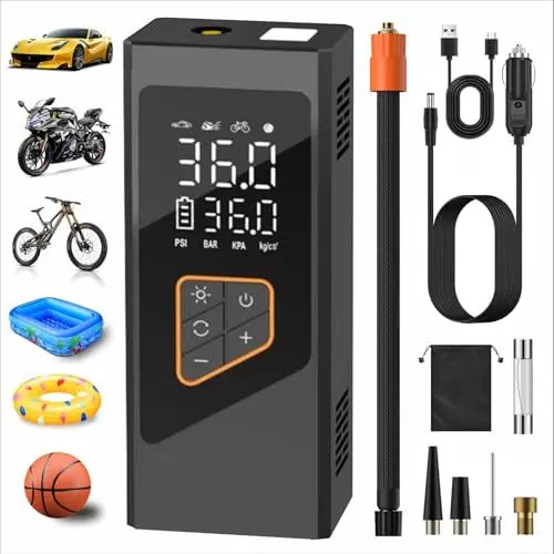 Produktbild: Tragbar Fahrrad Elektrische Luftpumpe, 150PSI 10000mAh Elektrische Fahrradpumpe 5 Modus Akku Kompressor mit Digitalanzeige Manometer Fahrradpumpe Elektrisch für Fahrrad, Auto, Motorräder, Bälle