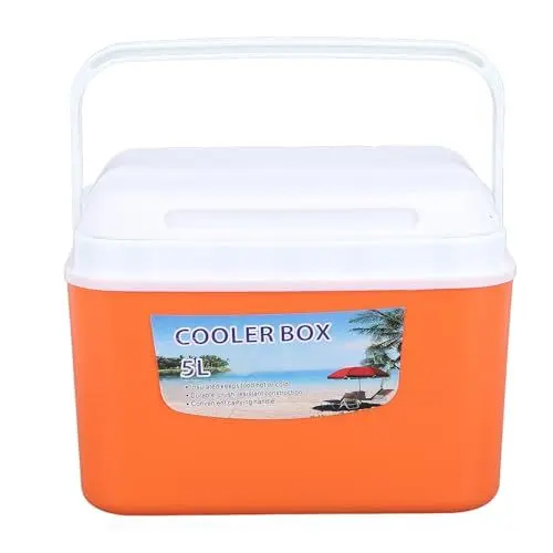 Produktbild: Tragbare 5-Liter-Kühlbox mit Großem Fassungsvermögen, Multifunktional, Hält Lebensmittel Frisch und Getränke Kühl, Isolierte Hartkühlbox für Reisen, Auto (Orange)