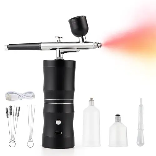Produktbild: Tragbare Airbrush Kit, Handheld Airbrush Kit, Wiederaufladbare Airbrush Kit, Mini Airbrush Gun, für Nägel Malerei Tattoo Kuchen Makeup Modell（schwarz）