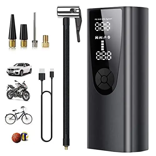 Produktbild: Tragbar Elektrische Luftpumpe Fahrradpumpe mit 6000mAh Akku Kompressor, 150PSI Akku Luftpumpe Luftkompressor mit Digital Pressure Gauge, Dual Display & LED Licht for Auto, Fahrrad, Motorrad, Ball