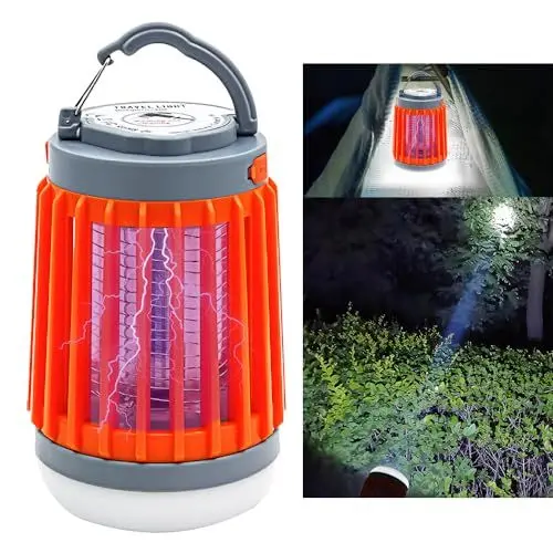 Produktbild: Tragbare Mini Moskitos Killer Lampe, Camping Laterne Bug Zapper, wiederaufladbare Camping Licht Laterne, 8H Beleuchtung, No Noise Electric Fly Killer Light, IPX4 Wasserdicht für Outdoor & Indoor