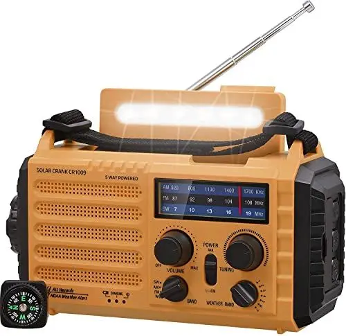 Produktbild: Tragbare Solar, Notfall Radio mit Kurbel, Dynamo Wetter AM/FM/SW Radio,4000mAh Wiederaufladbare Powerbank,USB-Handy-Lader,LED Taschenlampe & Leseleuchte,SOS Alarm,Kompass für Camping Ourdoor