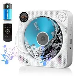 Produktbild: Tragbarer CD Player mit Bluetooth, wiederaufladbarer cd Player für Wandmontage mit HiFi Lautsprecher, UKW-Radio Boombox mit Fernbedienung, Staubschutzhülle LED Bildschirm USB- und AUX-Anschluss