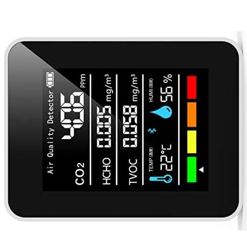Produktbild: Tragbarer CO2-Detektor, 5-in-1-Luftqualitätsmonitor mit Echtzeit-Update, Genauer Erkennung, Großer Batterie, Kratzfestem ABS für Kohlendioxid, HCHO, TVOC, Temperatur, Humi