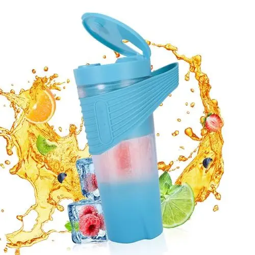 Produktbild: Tragbarer Entsafter, Tragbarer Mixer, Mixerflasche 460 Ml mit 6 Klingen für Fitnessstudio, Reisen, Küche (BLUE)
