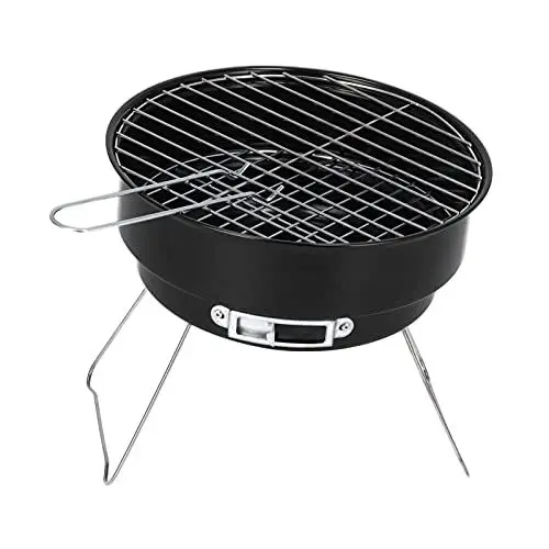 Produktbild: Mini-Rund-Barbecue-Grill-Set, tragbarer Eisen-Holzkohle-Grill, mit Griff, zum Kochen im Freien Camping Wandern