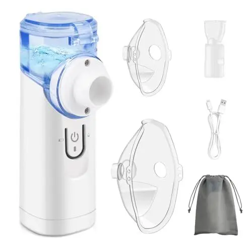 Produktbild: Tragbarer Inhalator Inhalationsgerät tragbar Vernebler Geräuscharmer Vernebler-Set mit Mundstück und Maske für Kinder und Erwachsene, USB wiederaufladbar, Ideal für unterwegs oder zu Hause