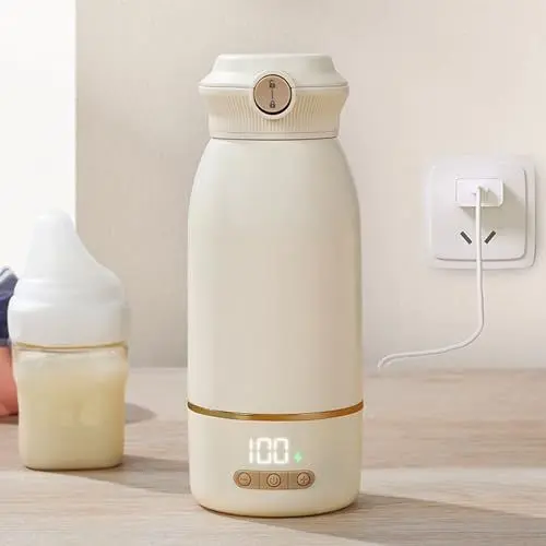 Produktbild: Tragbarer Milchwärmer, Kabelloser, Schneller Babyflaschenwärmer für Muttermilch, Milchnahrung, Wasser, 500 Ml Reisebecher mit Konstanter Temperatur, Wiederaufladbarer USB