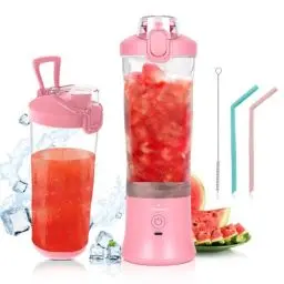 Produktbild: Tragbarer Mixer,Vaeqozva 600ml Mixer Smoothie Maker To Go Mixer Mini Portable Blender,Typ-C Wiederaufladbarem Mini Mixer mit Reisedeckel,Wasserdichter Mini Standmixer für Reisen Sport,Rosa