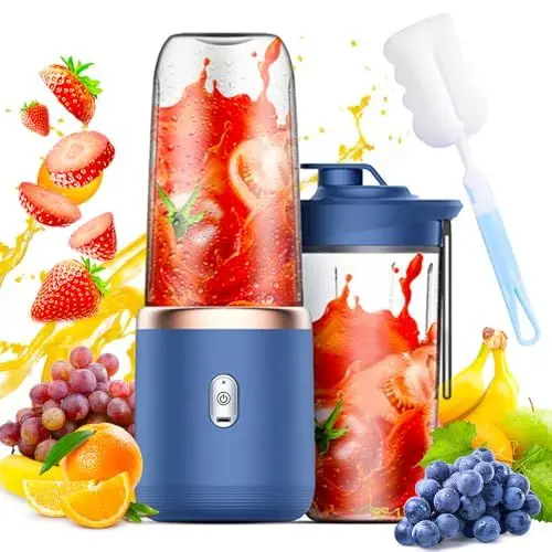 Produktbild: Tragbarer Mixer, Afenau 400ML Portable Blender mit Bürste und Ersatzbecher, USB-Laden Smoothie Blender, Standmixer Klein für die Zubereitung von Milchshakes, Säften, Smoothies