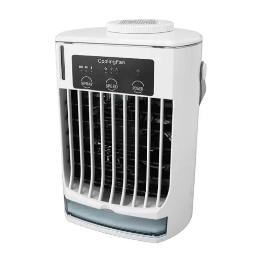 Produktbild: Fockety Tragbarer Ventilator für Klimaanlagen, 3 Geschwindigkeiten, 500 Ml, Luftkühler, Luftbefeuchter, USB-betriebener Desktop-Spray-Kühlventilator mit Griff,