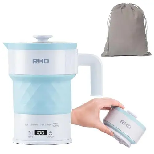 Produktbild: Tragbarer faltbarer elektrischer Wasserkocher,0.7L kleiner Camping-Wasserkocher,3 Minuten kochender Mini-Wasserkocher,1200W schnelles Erhitzen,faltbarer multifunktionaler intelligenter Heizer,blau