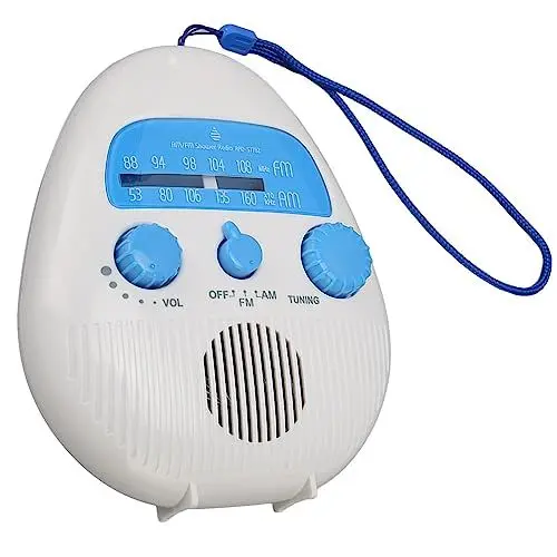 Produktbild: Tragbares AM FM Duschradio, Wasserdichtes Kabelloses Badezimmer FM Radio mit Eingebautem Lautsprecher, Batteriebetriebenes Digitalradio mit Trageband
