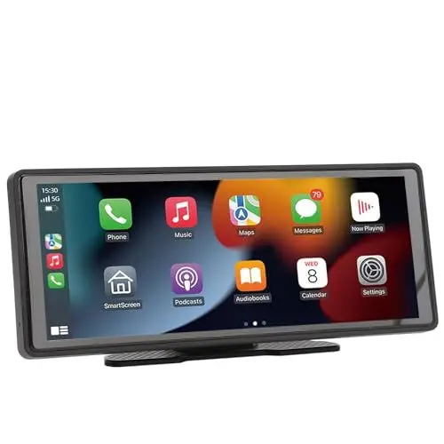 Produktbild: Tragbares Autoradio, Kabelloses Carplay Android Auto mit Rückfahrkamera, 10,26-Zoll-IPS-Touchscreen-GPS-Navigationsgerät, Bluetooth, Sprachsteuerung, AUX, Autoradioempfänger