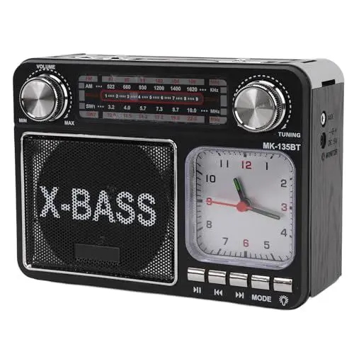 Produktbild: Tragbares BT-Radio Im Retro-Stil, Wiederaufladbares USB-AM-FM-SW-Radio mit Lichtuhr, Kabelloses BT-Radio Im Retro-Stil (EU-Stecker)