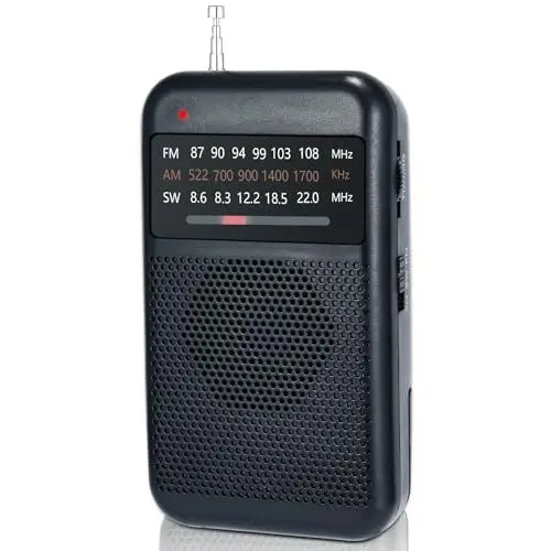 Produktbild: Tragbares Radio Klein, AM/FM/SW Mini Radio Batteriebetrieben, UKW Radio Akku mit ausgezeichnetem Empfang und Kopfhöreranschluss, Outdoor Taschenradio für draußen, drinnen und Notfälle