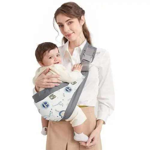 Produktbild: Tragetuch Baby, Mumgaroo Babytrage Neugeborene ab Geburt, On the Go Multifunktionale Tragetuch , Babytrage für Babys von 0 bis 36 Monaten, Kleinkinder bis 15kg (grau und weiß)