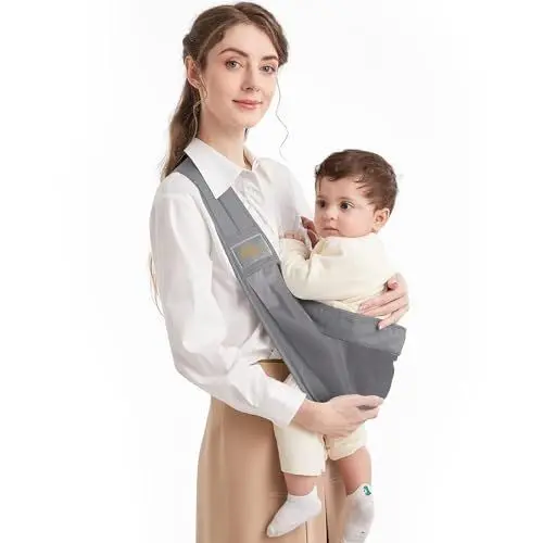 Produktbild: Tragetuch Baby, Mumgaroo Babytrage Neugeborene ab Geburt, On the Go Multifunktionale, für Babys von 0 bis 36 Monaten, Kleinkinder bis 15kg (grau)