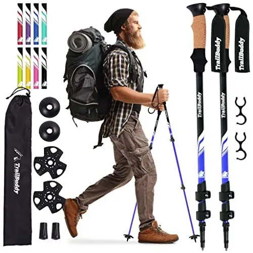 Produktbild: TrailBuddy Walking-Stöcke - Teleskop-Wanderstöcke für Damen & Herren - 62-137 cm - Ultraleichte Trekkingstöcke aus 7075 Aluminium - 1 Paar (Blau)