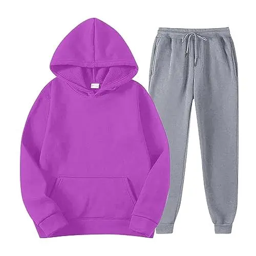 Produktbild: Trainingsanzug Damen Damen Kleidung Workout Set Damen Hausanzug Damen Große Größen Home Anzug Damen Set Lounge Wear Women Set Jogginganzug Damen Hoodie Damen Jogginghose Lila 2XL
