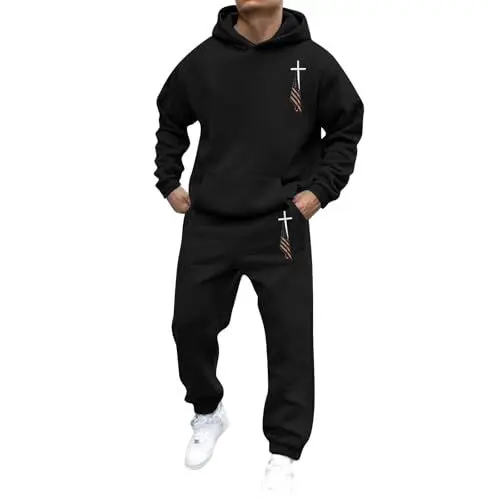 Produktbild: Trainingsanzug Herren 2 Pcs Jogginganzug Set mit Taschen Baumwolle mit Hose Männer Baggy Sportanzug Basic Freizeitanzug Trainingsanzug Herren Winter Sportsachen Herren Sweatpants Herren Chino