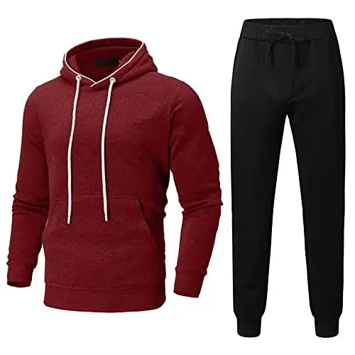 Produktbild: Trainingsanzug Herren Langarm Einfarbig Jogginganzug Freizeit Sport Laufanzug Tracksuit Sweatjacke Sporthose Fitness Sportanzug mit Reißverschluss(Wine,XL)