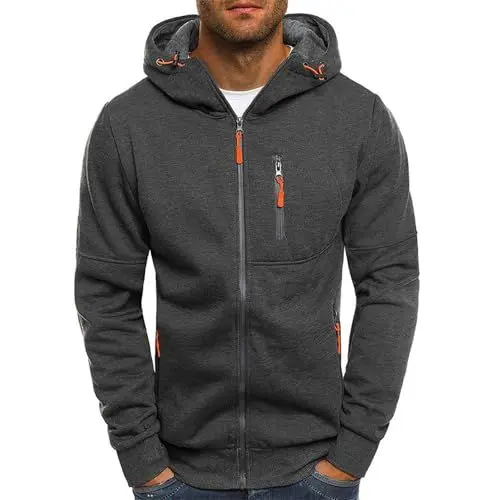 Produktbild: Trainingsjacke Herren Zipper Hoodie Zip Hoodie Herren Herren-Sweatshirt Herren Pullover Baumwolle Gym Hoodie Sweatshirt Herren Baumwolle Männer Pullover Hoodie Herren Oversize Grau M